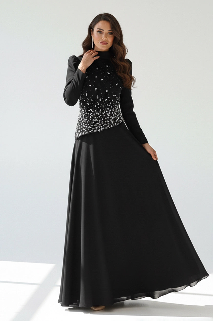 Beaded Top Chiffon Skirt Set