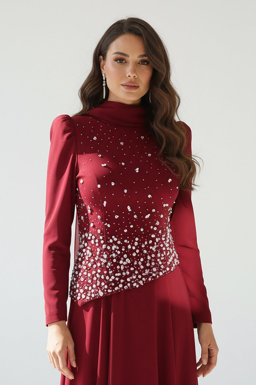Beaded Top Chiffon Skirt Set