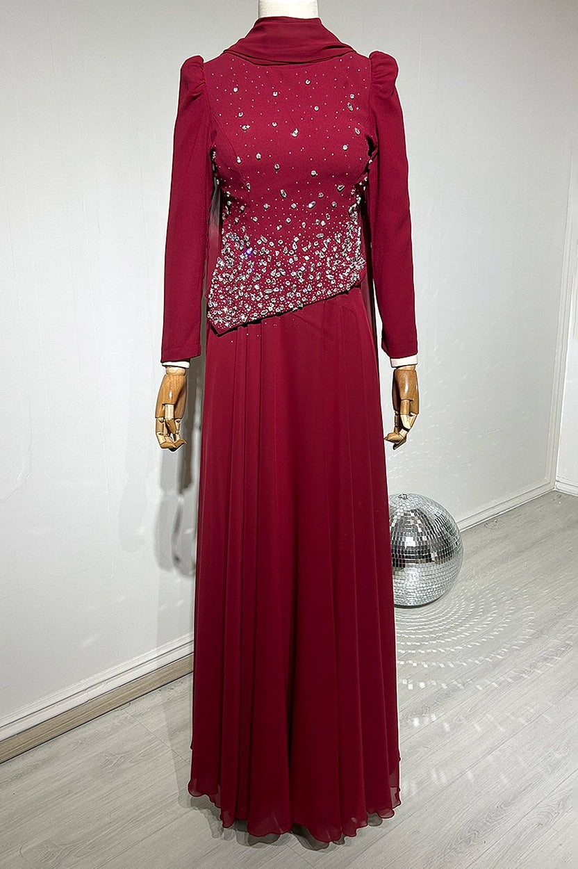 Beaded Top Chiffon Skirt Set