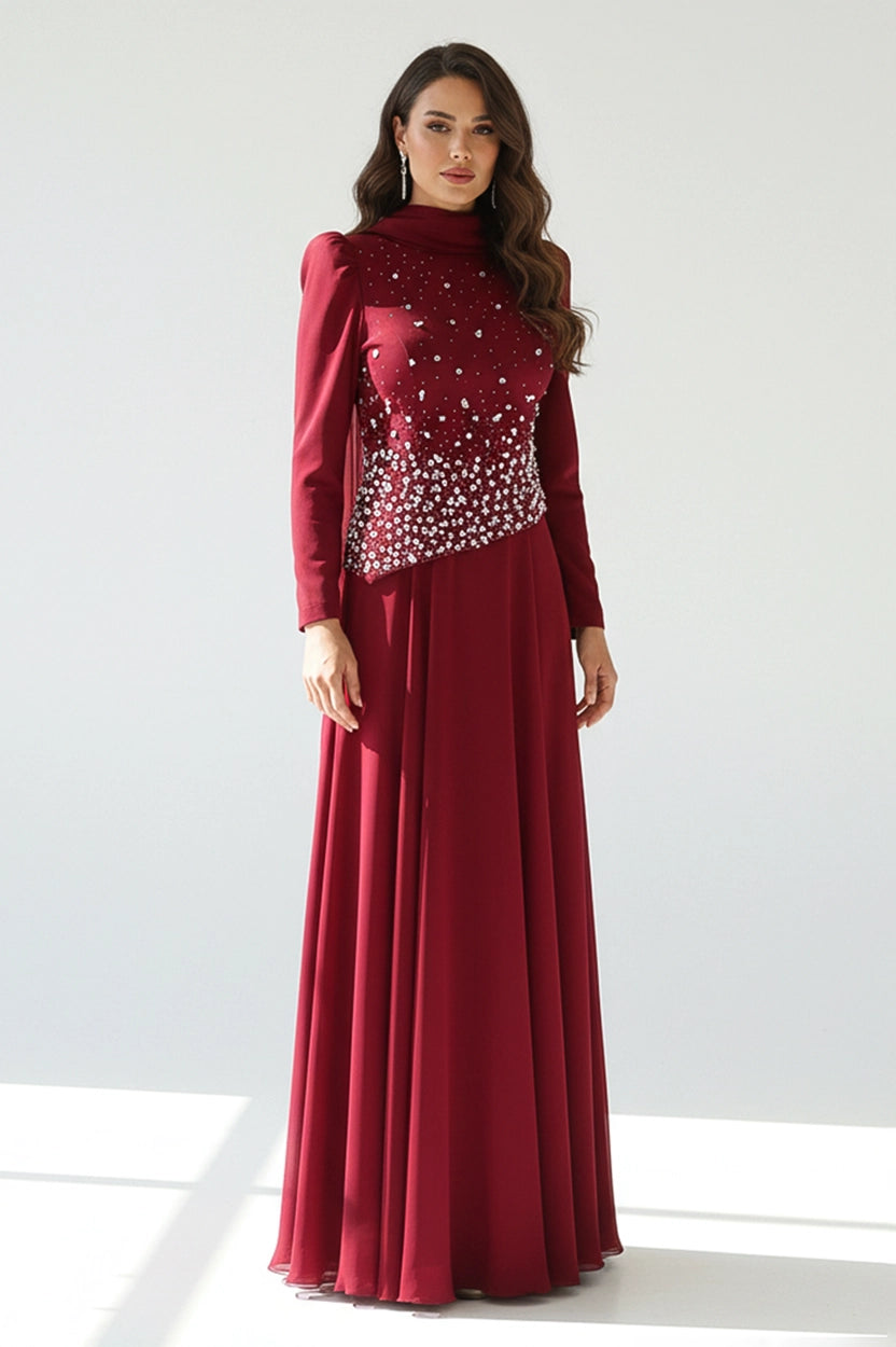 Beaded Top Chiffon Skirt Set