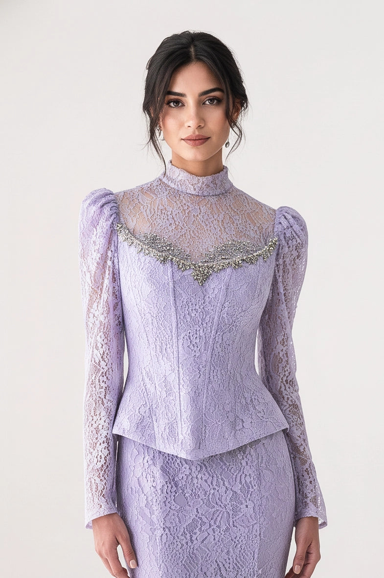 Beaded Bustline Corset Dantel Dress