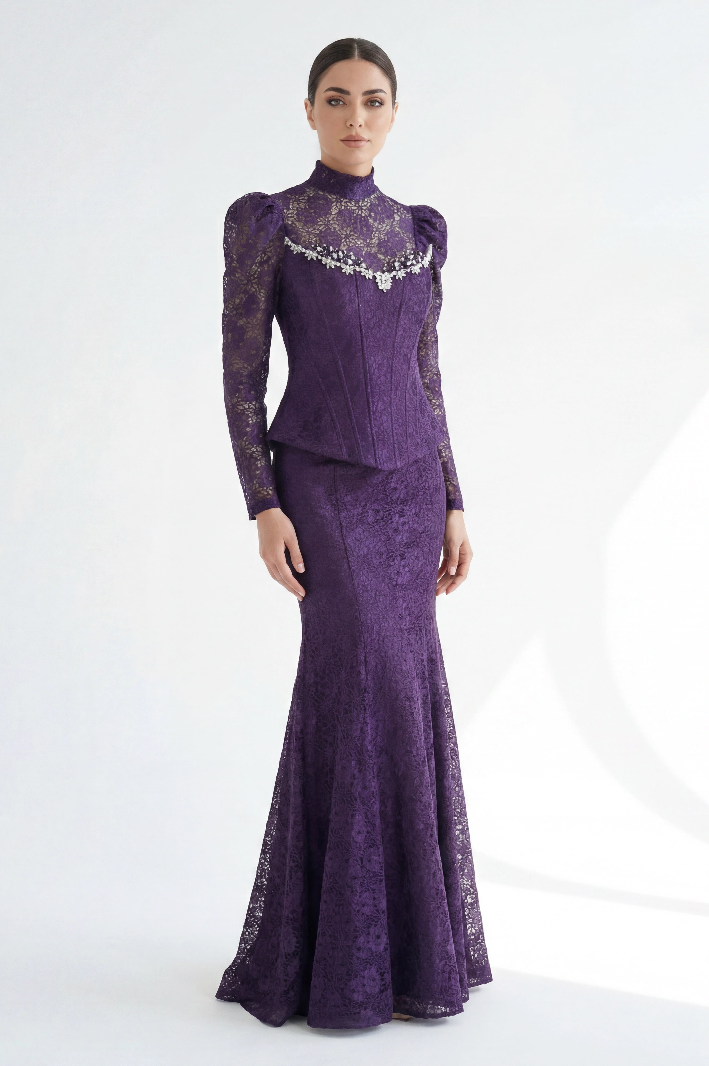 Beaded Bustline Corset Dantel Dress
