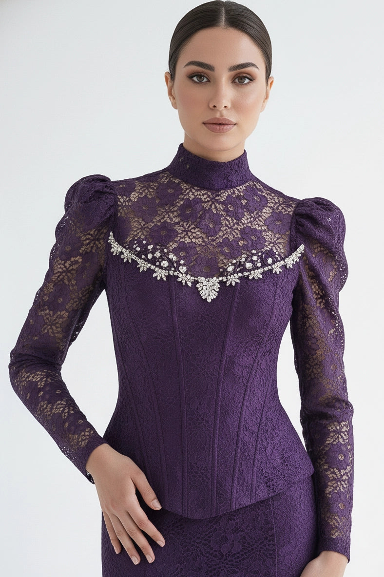 Beaded Bustline Corset Dantel Dress