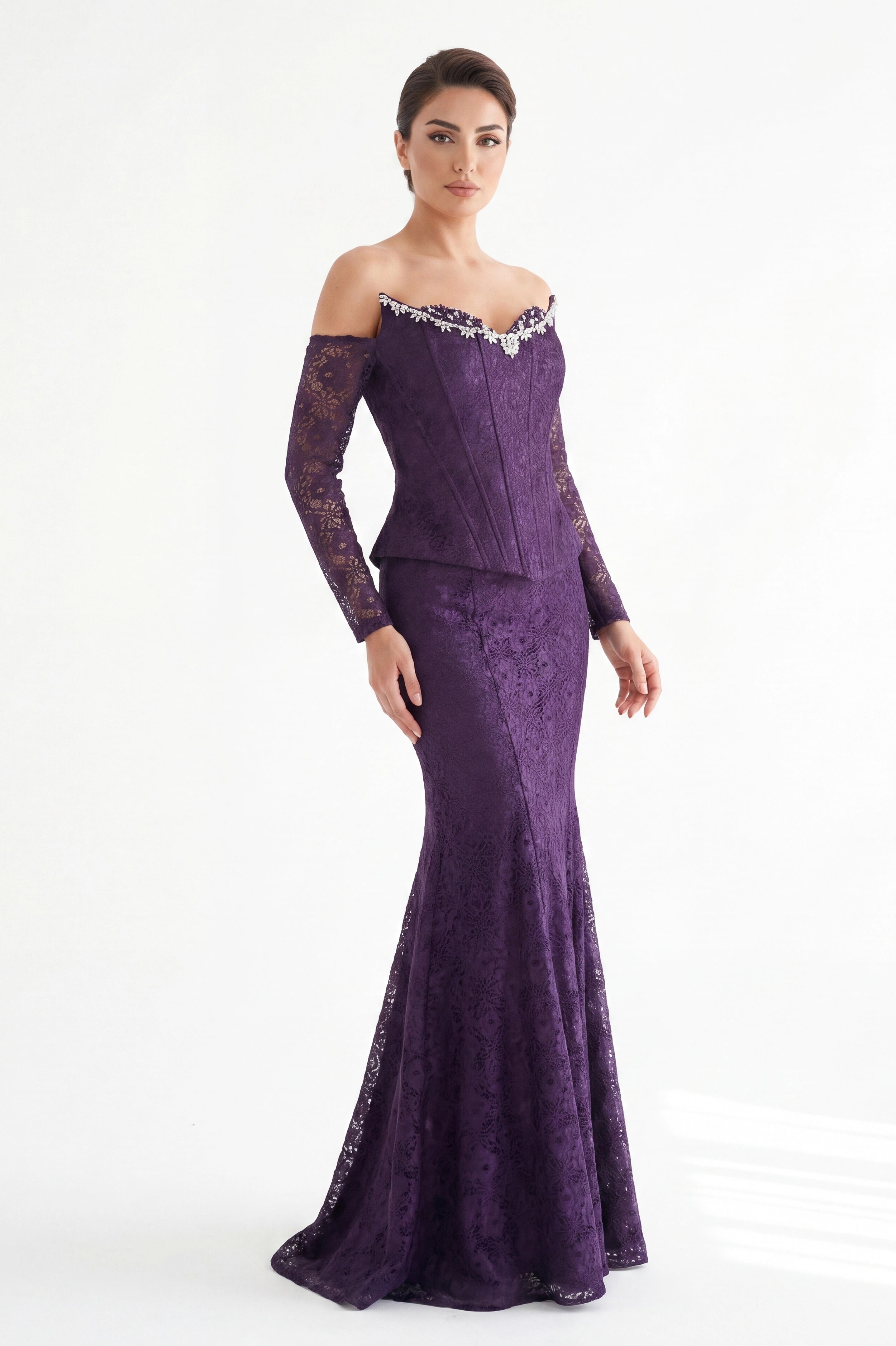 Beaded Bustline Corset Dantel Dress