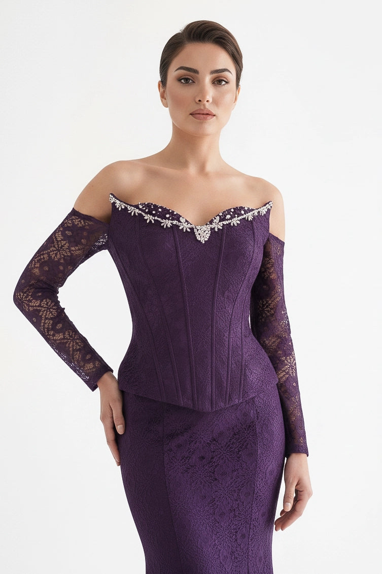 Beaded Bustline Corset Dantel Dress