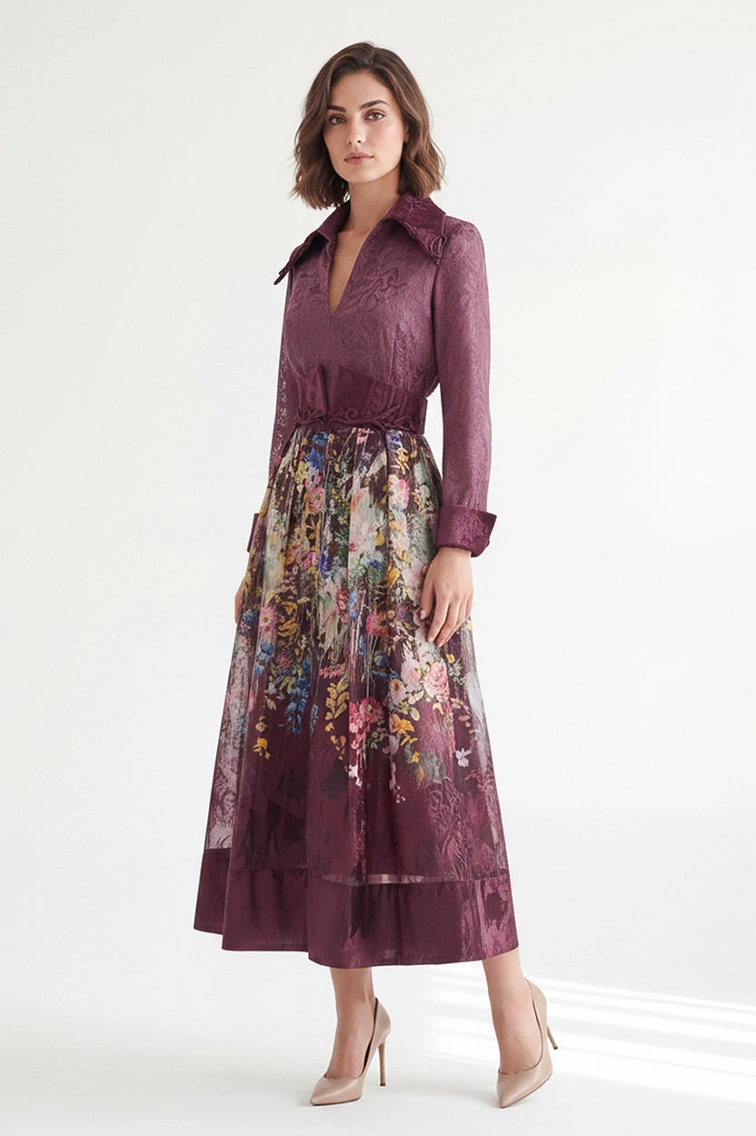 Beaded Collar Floral Skirt Organza Dress