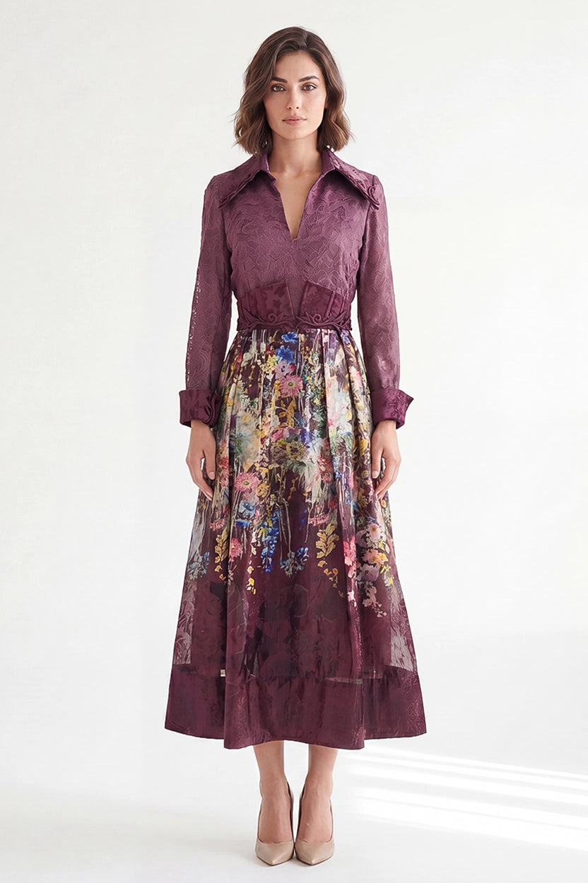 Beaded Collar Floral Skirt Organza Dress