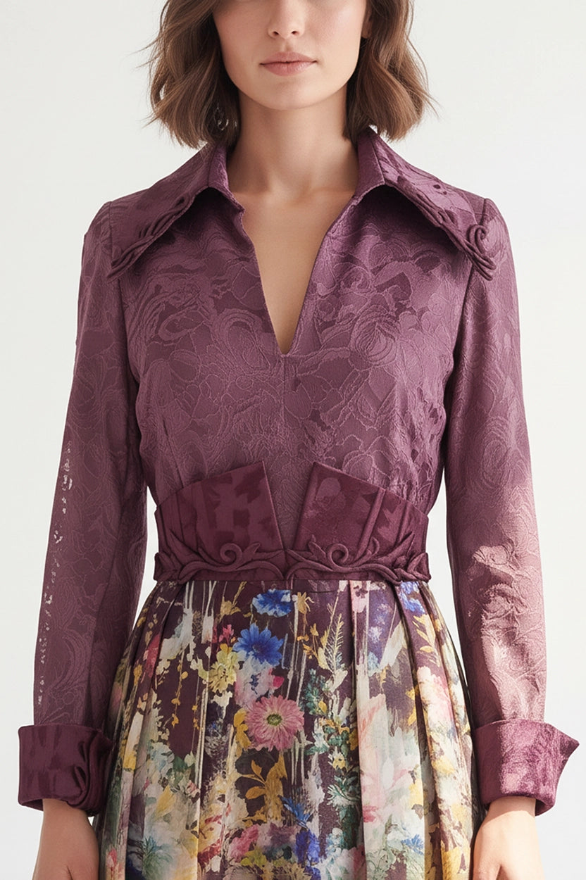Beaded Collar Floral Skirt Organza Dress