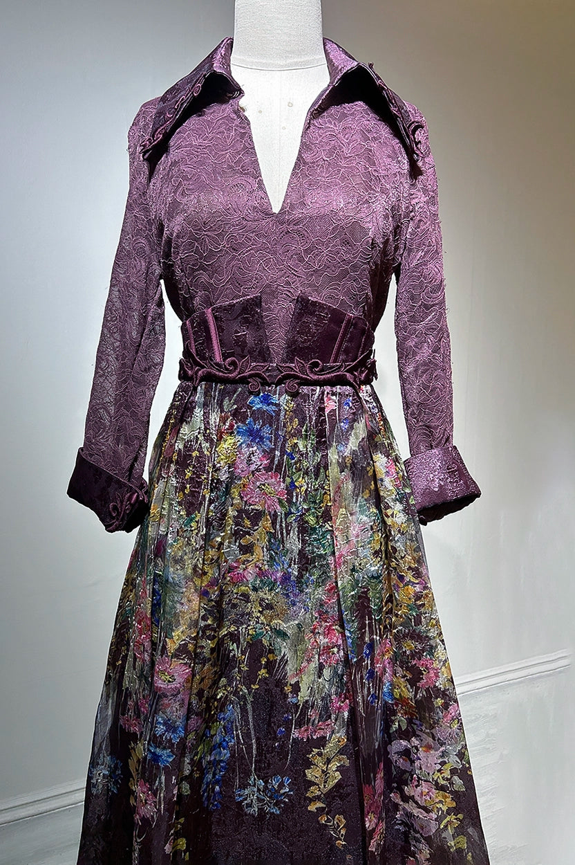 Beaded Collar Floral Skirt Organza Dress