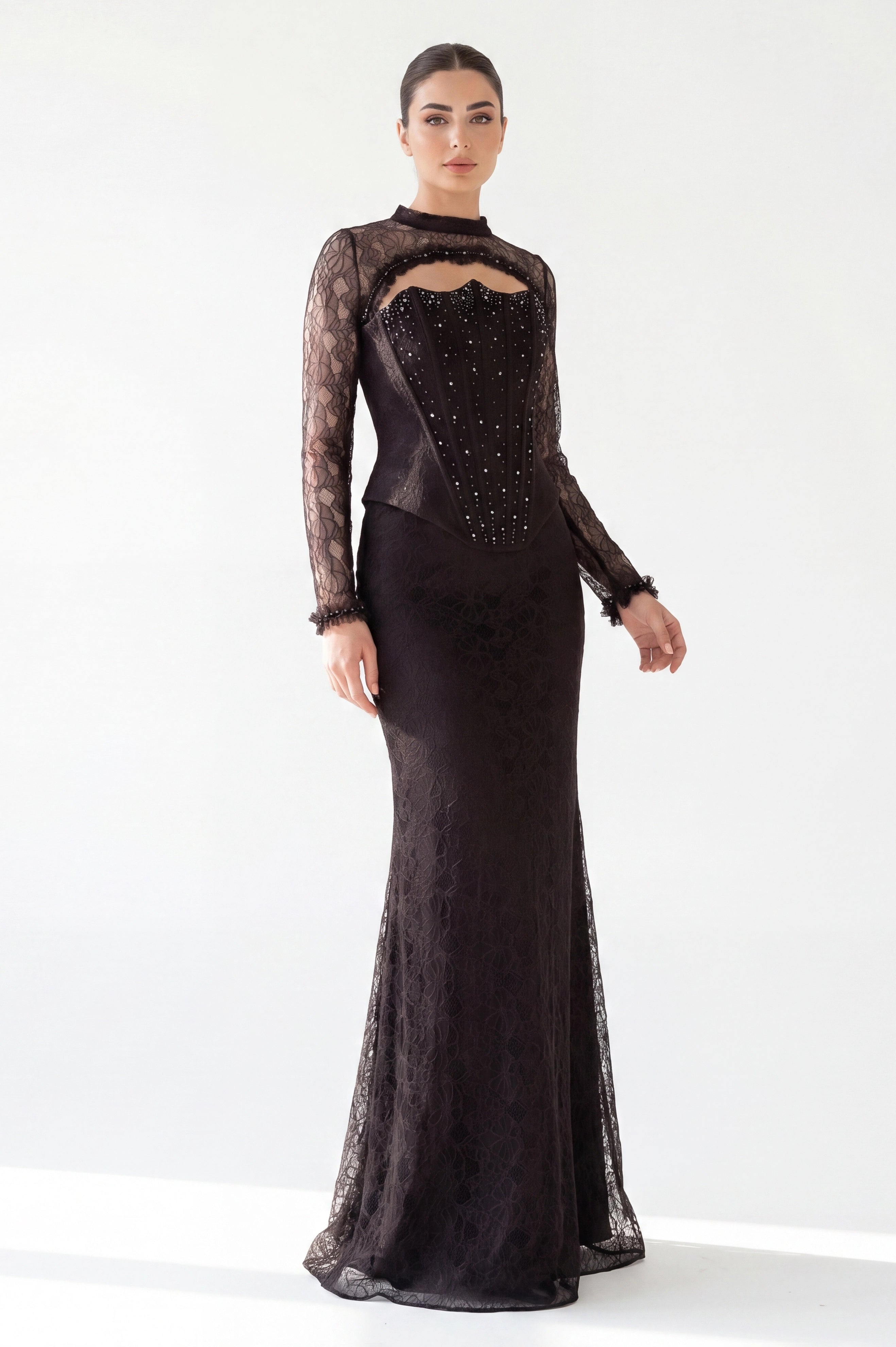 Beaded Corset Adorned Bolero Dantel Dress