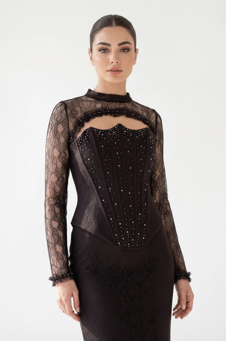Beaded Corset Adorned Bolero Dantel Dress