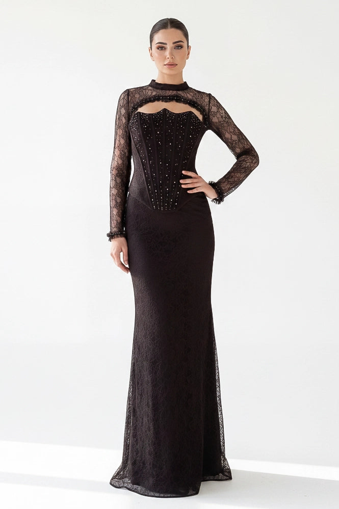 Beaded Corset Adorned Bolero Dantel Dress