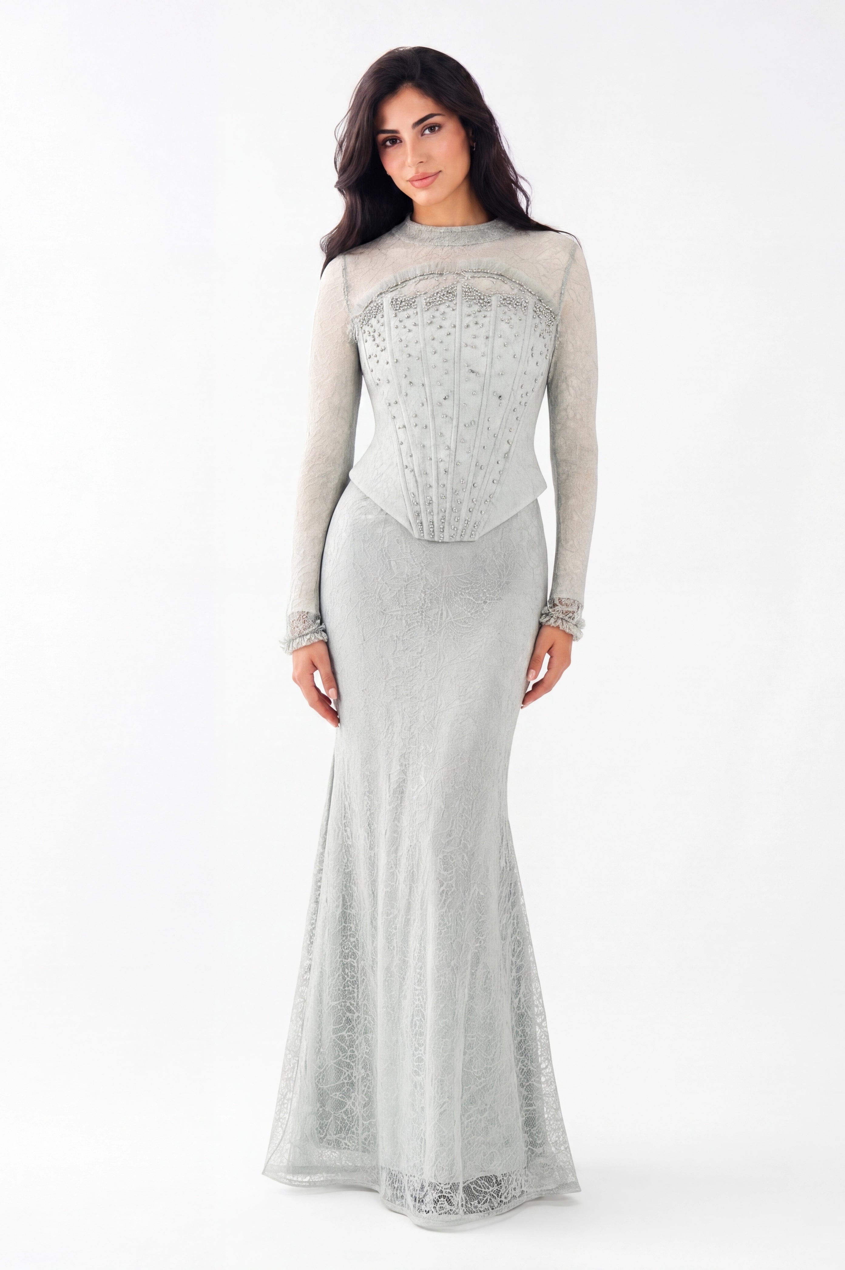 Beaded Corset Adorned Bolero Dantel Dress