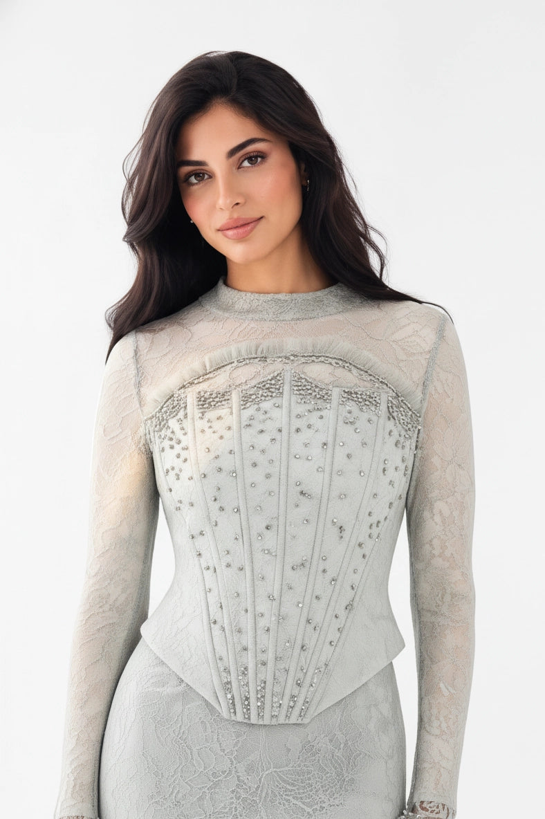 Beaded Corset Adorned Bolero Dantel Dress