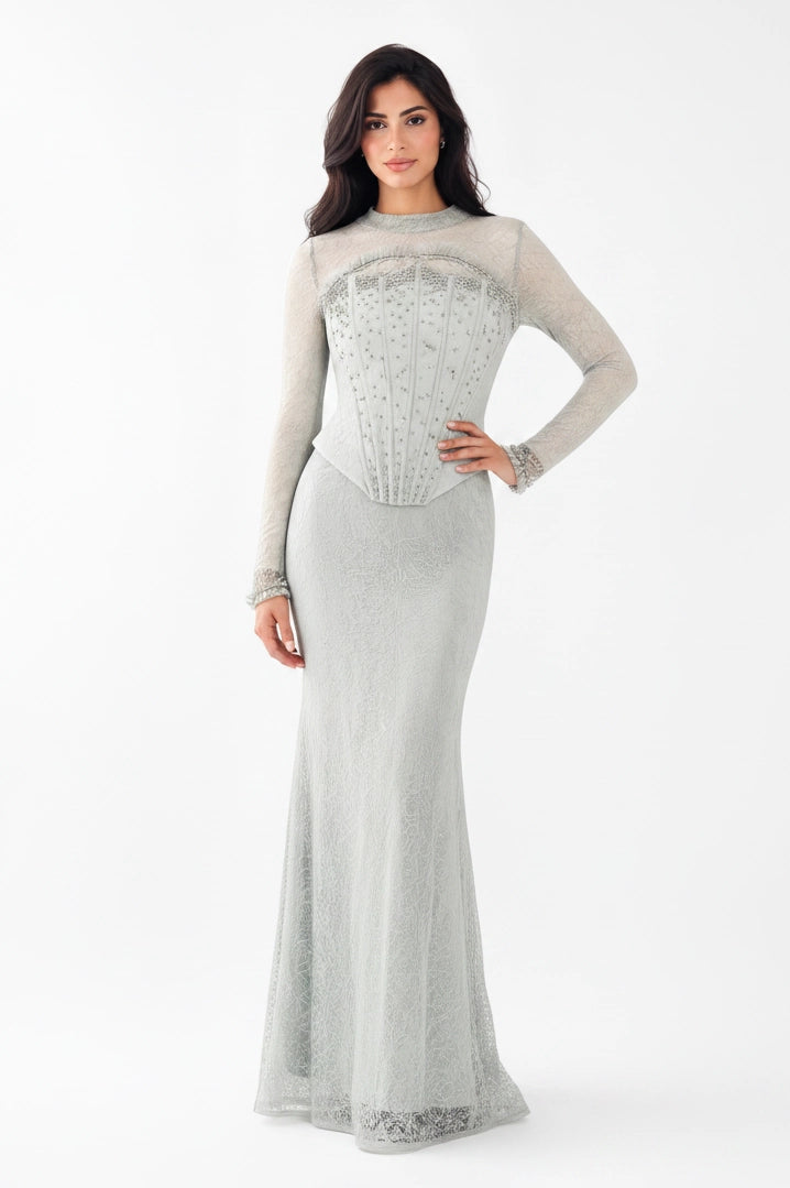 Beaded Corset Adorned Bolero Dantel Dress