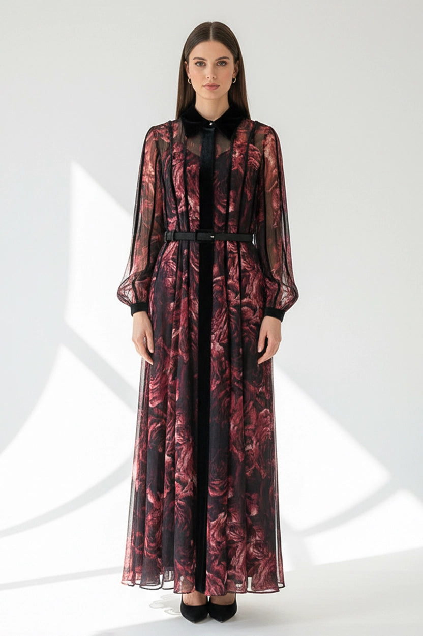 Blazer Velvet Neck Chiffon Dress