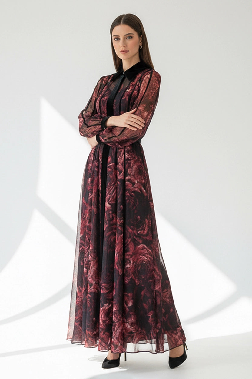 Blazer Velvet Neck Chiffon Dress