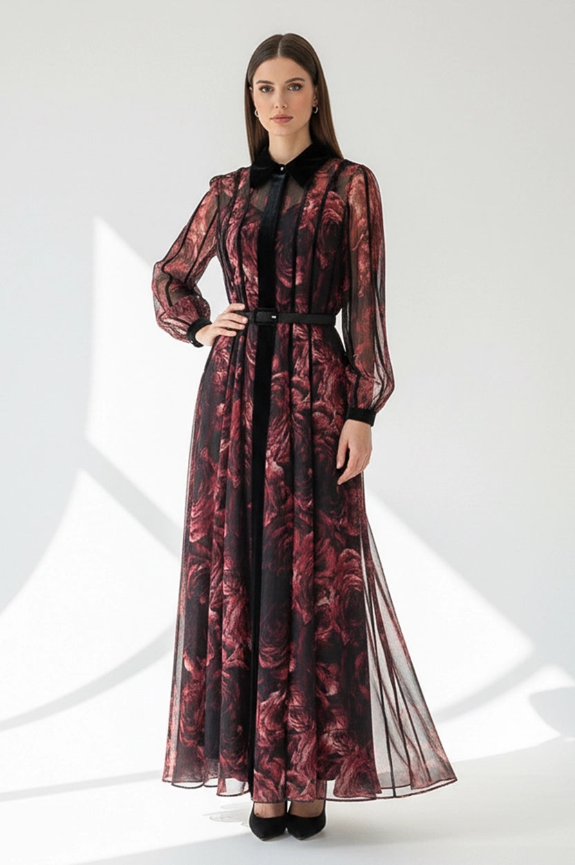 Blazer Velvet Neck Chiffon Dress