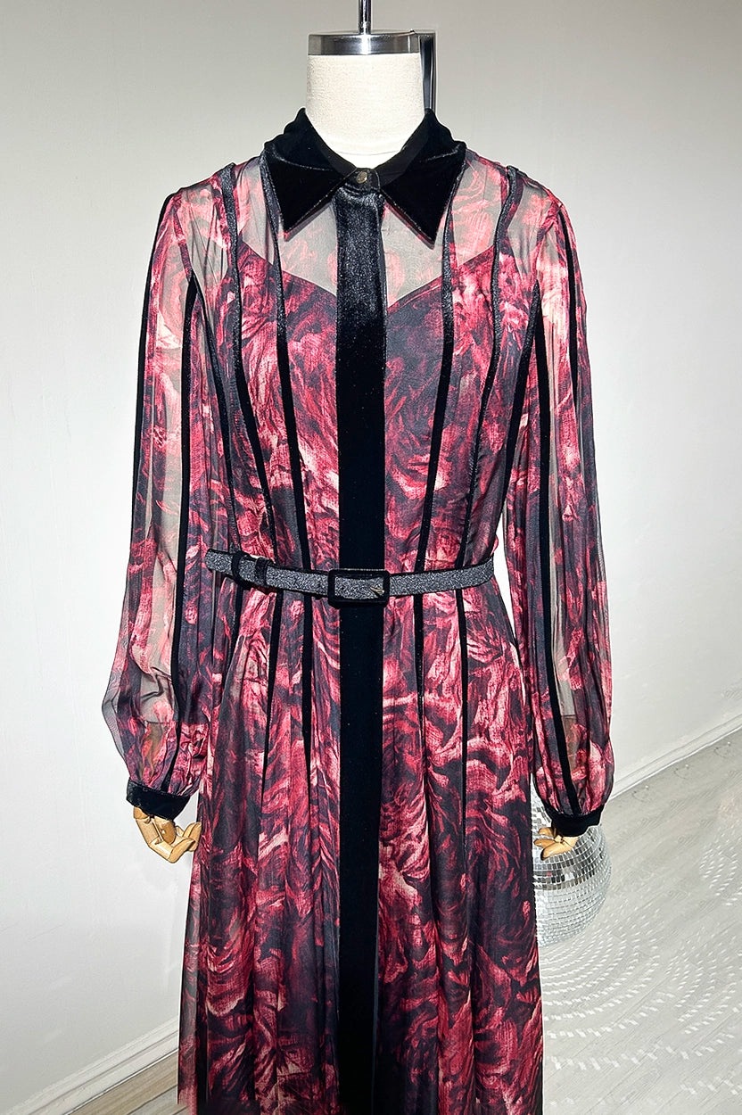 Blazer Velvet Neck Chiffon Dress