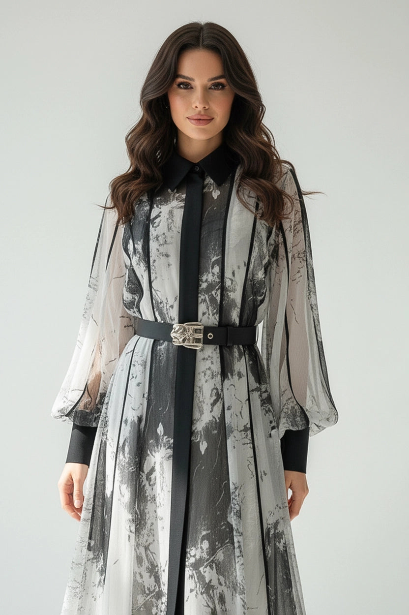 Blazer Neck Chiffon Dress