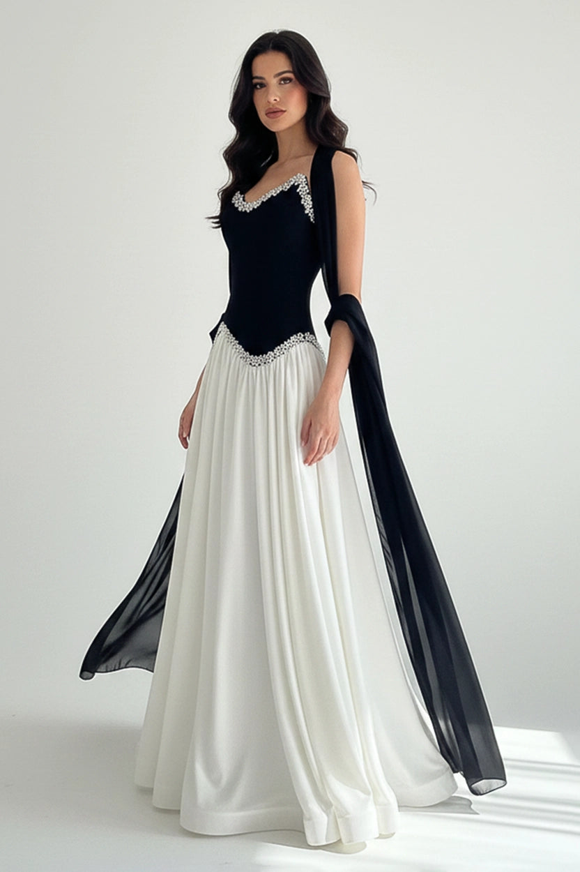 Buffy Taffeta Crystal Waistline Crepe Dress
