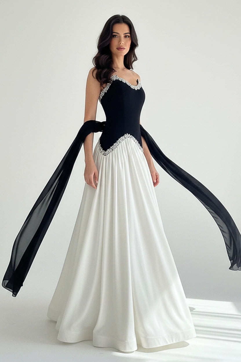 Buffy Taffeta Crystal Waistline Crepe Dress