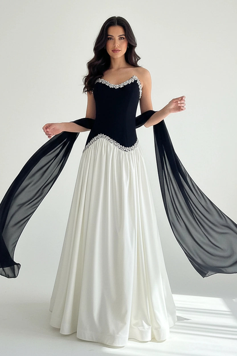 Buffy Taffeta Crystal Waistline Crepe Dress