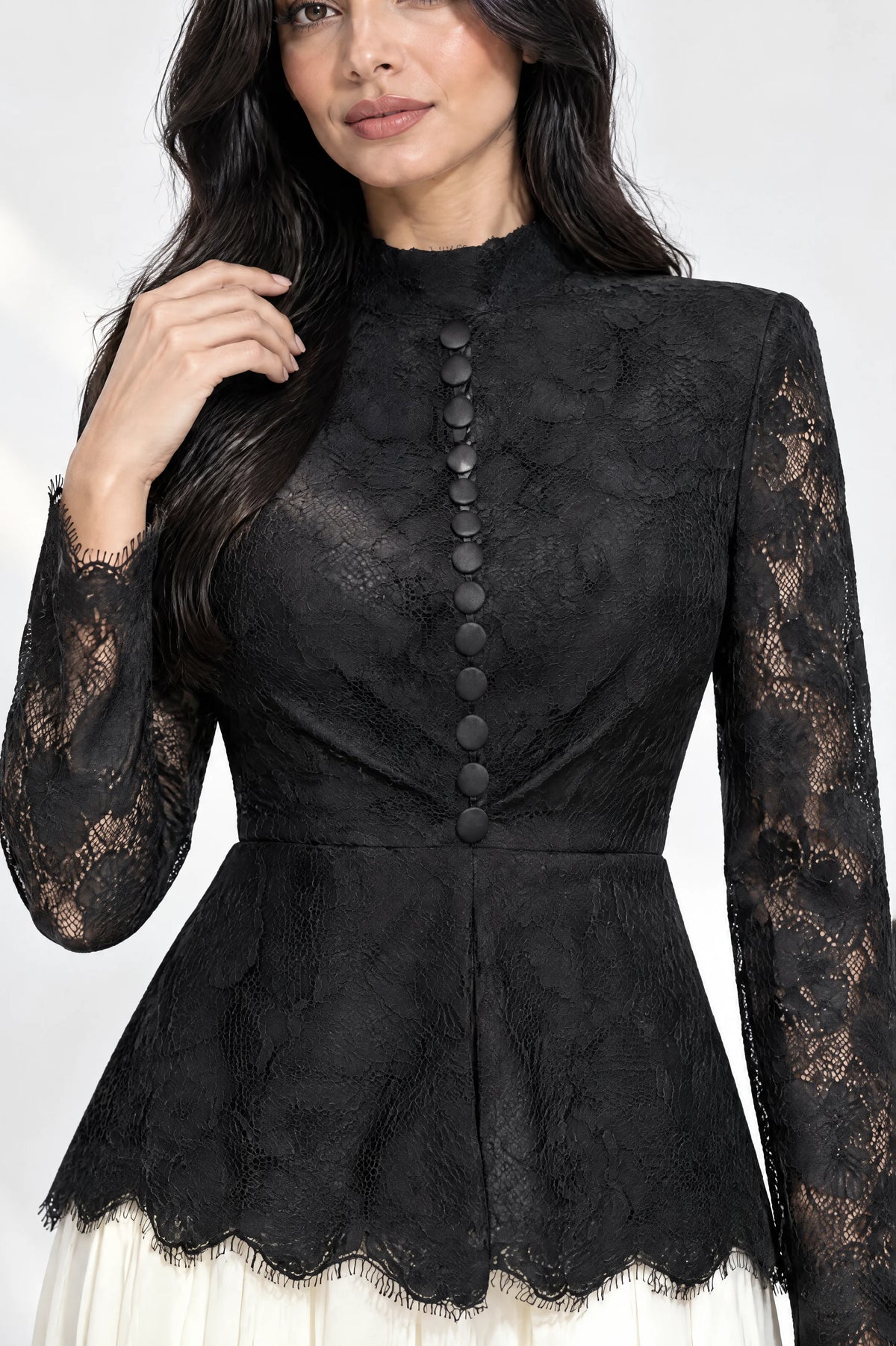 Button Details High Neck Chiffon Dress