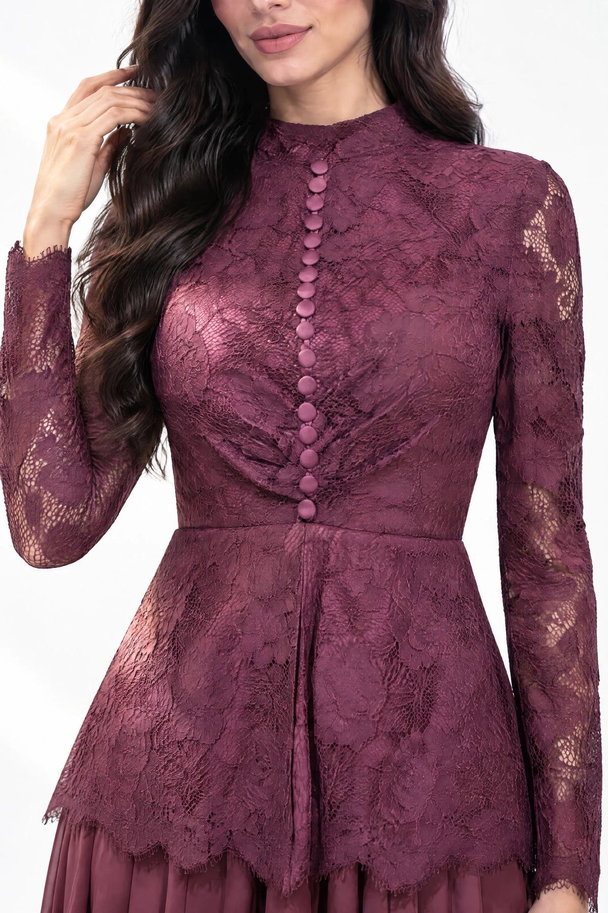 Button Details High Neck Chiffon Dress