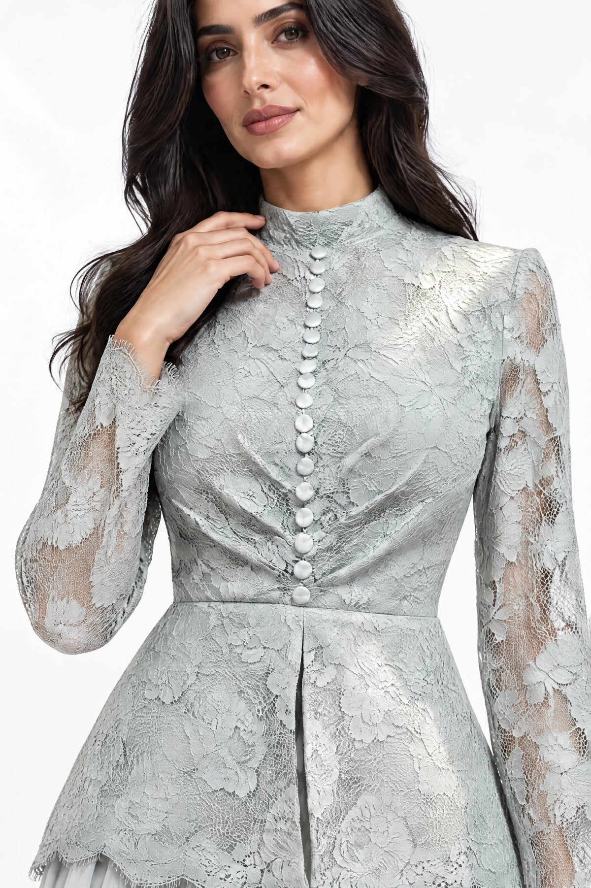 Button Details High Neck Chiffon Dress
