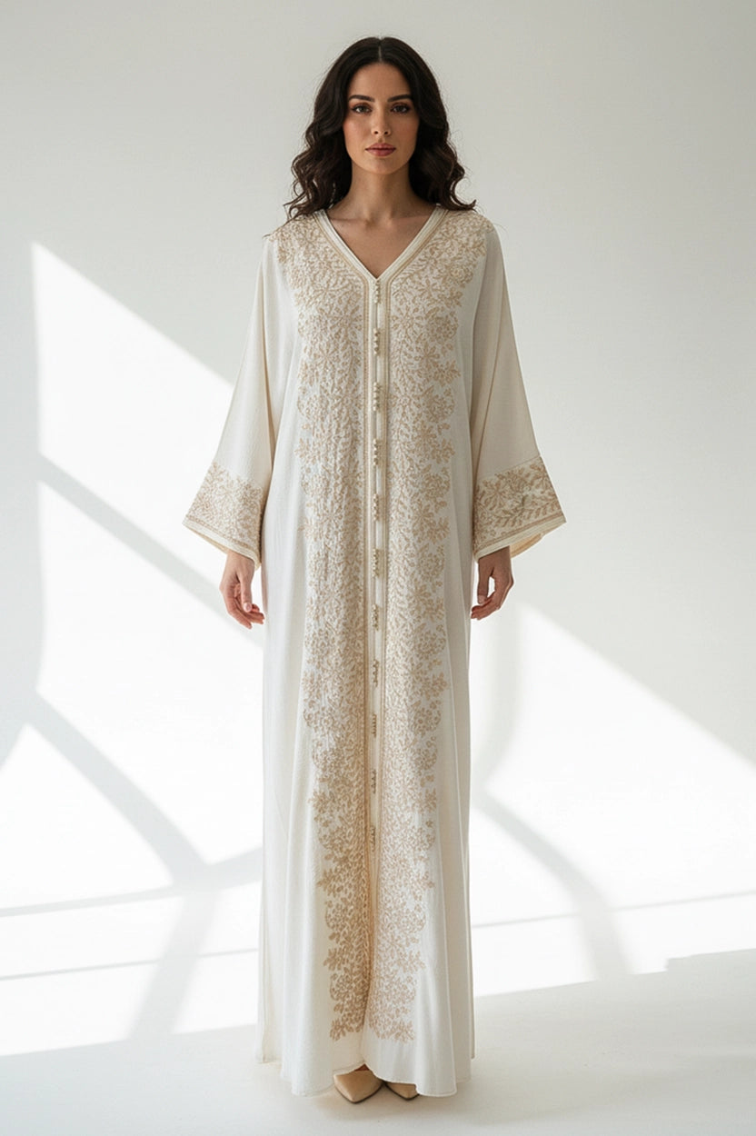 Buttons Details Embroidered Jalabiya