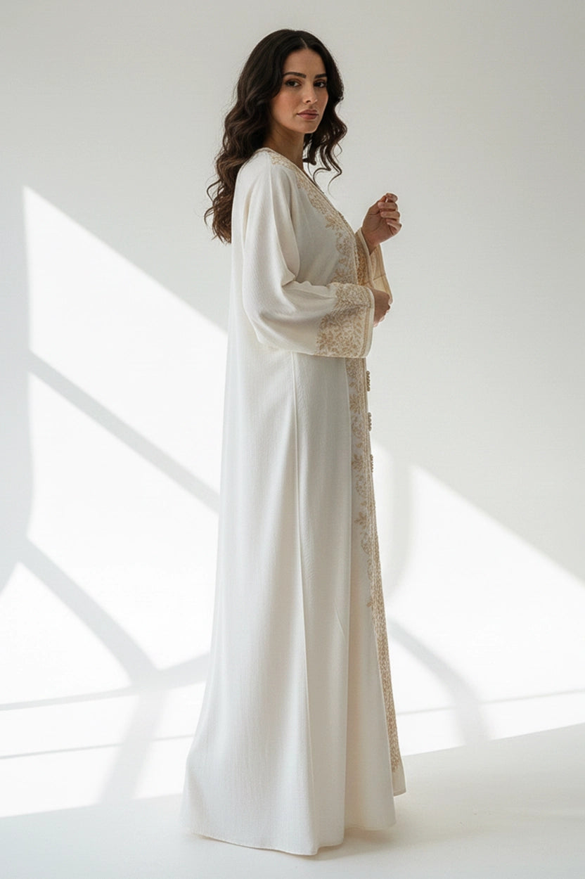 Buttons Details Embroidered Jalabiya