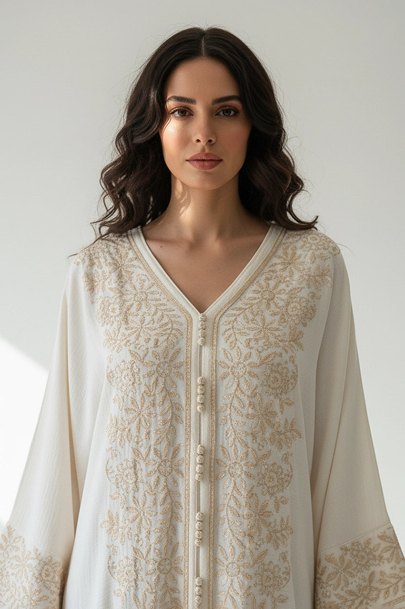 Buttons Details Embroidered Jalabiya