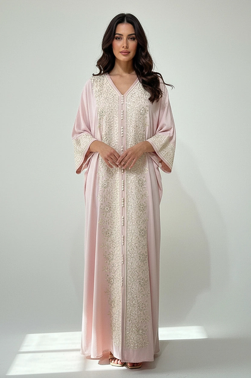 Buttons Details Embroidered Jalabiya