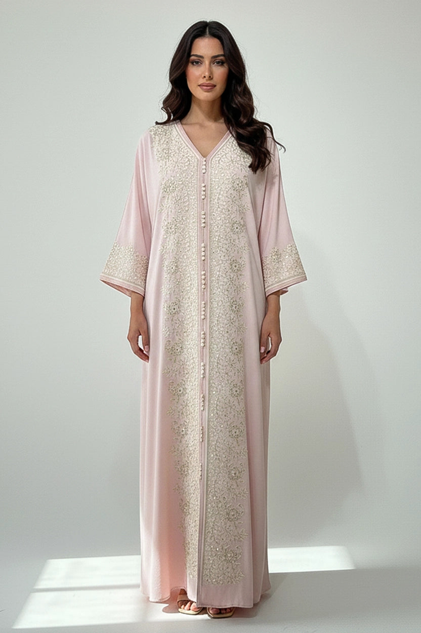 Buttons Details Embroidered Jalabiya