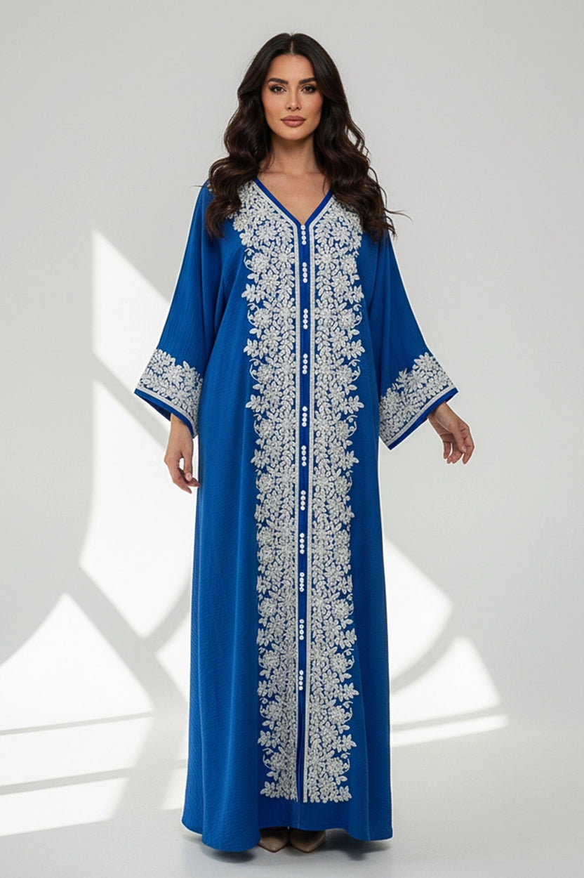 Buttons Details Embroidered Jalabiya