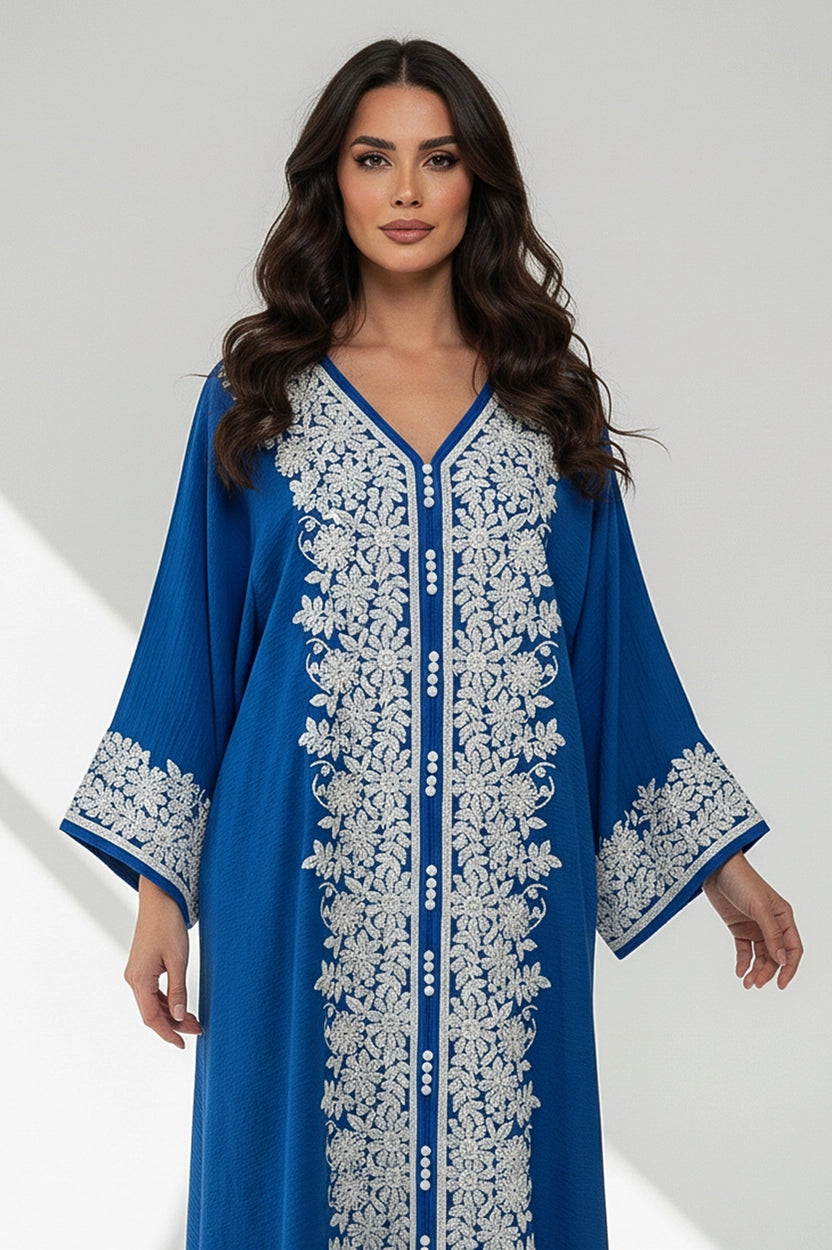 Buttons Details Embroidered Jalabiya