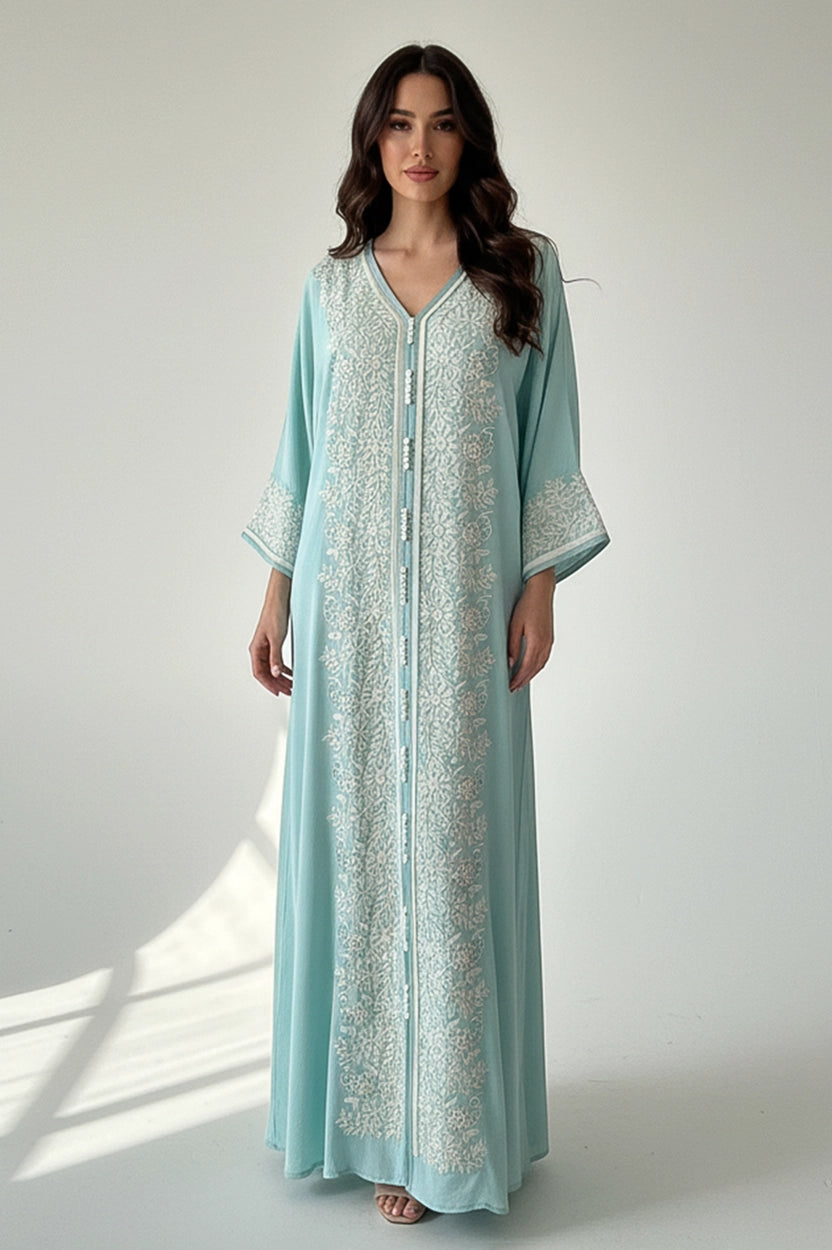 Buttons Details Embroidered Jalabiya