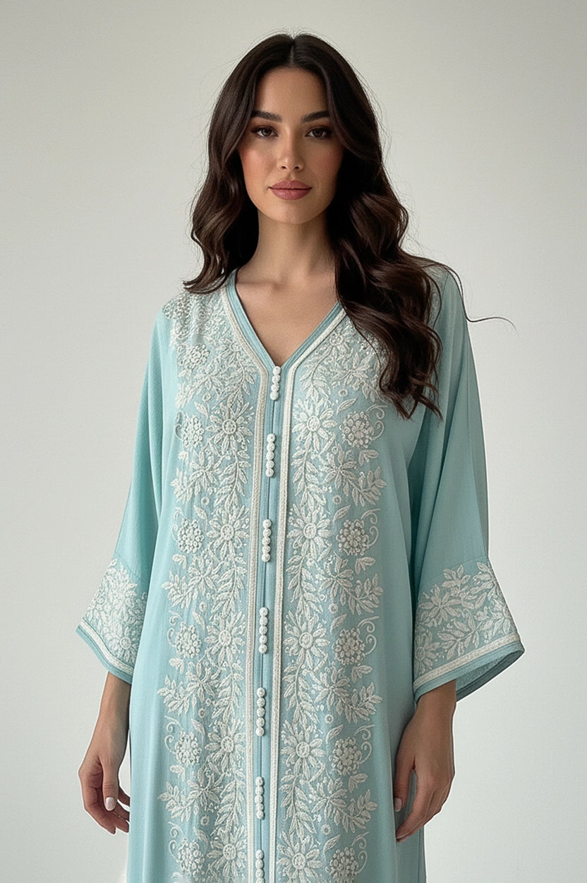 Buttons Details Embroidered Jalabiya