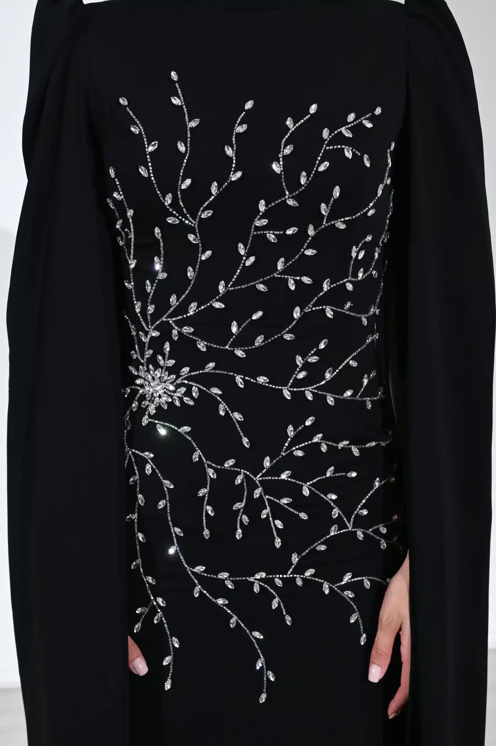 Cape Sleeve Crystal Tree Crepe Dress