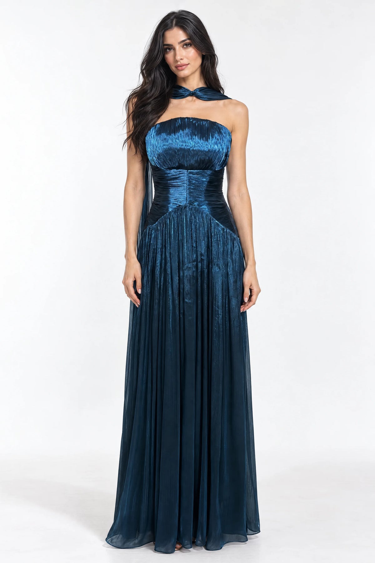 Cape Shawl Draped Organza Dress