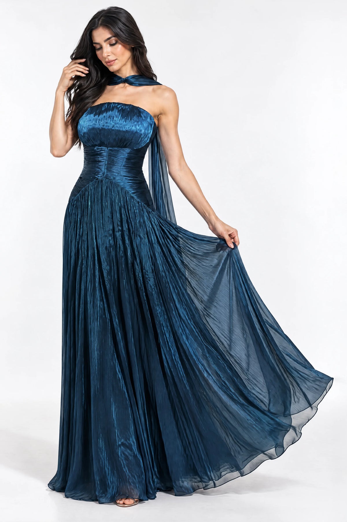 Cape Shawl Draped Organza Dress