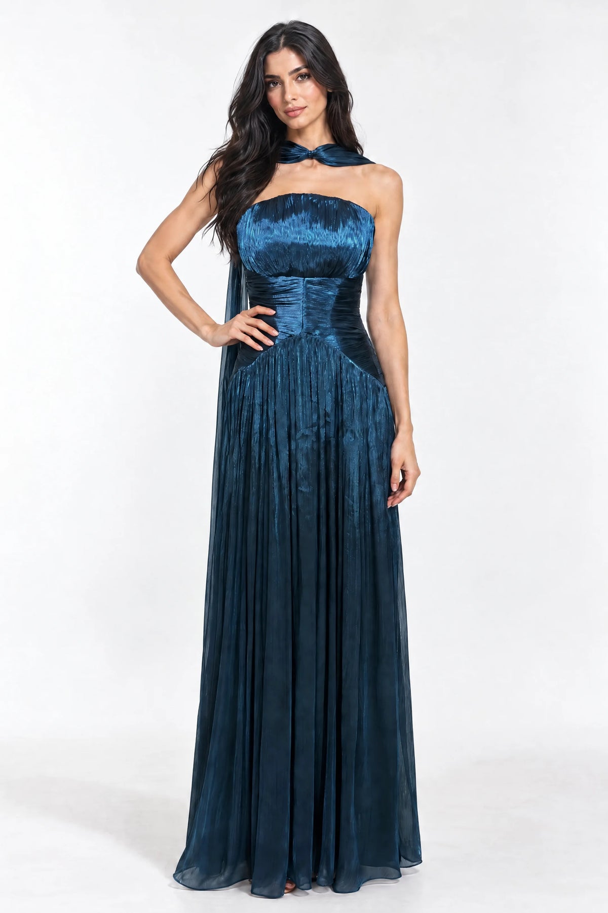 Cape Shawl Draped Organza Dress