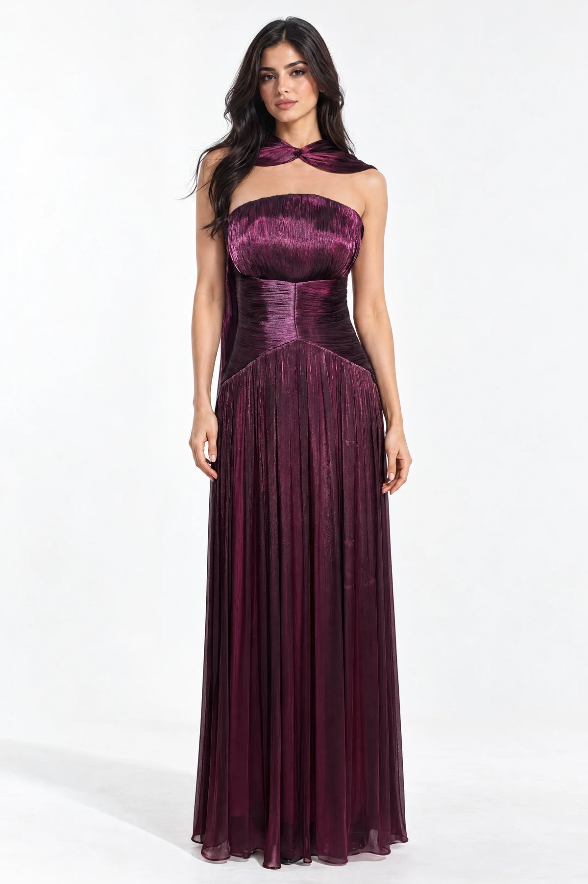 Cape Shawl Draped Organza Dress