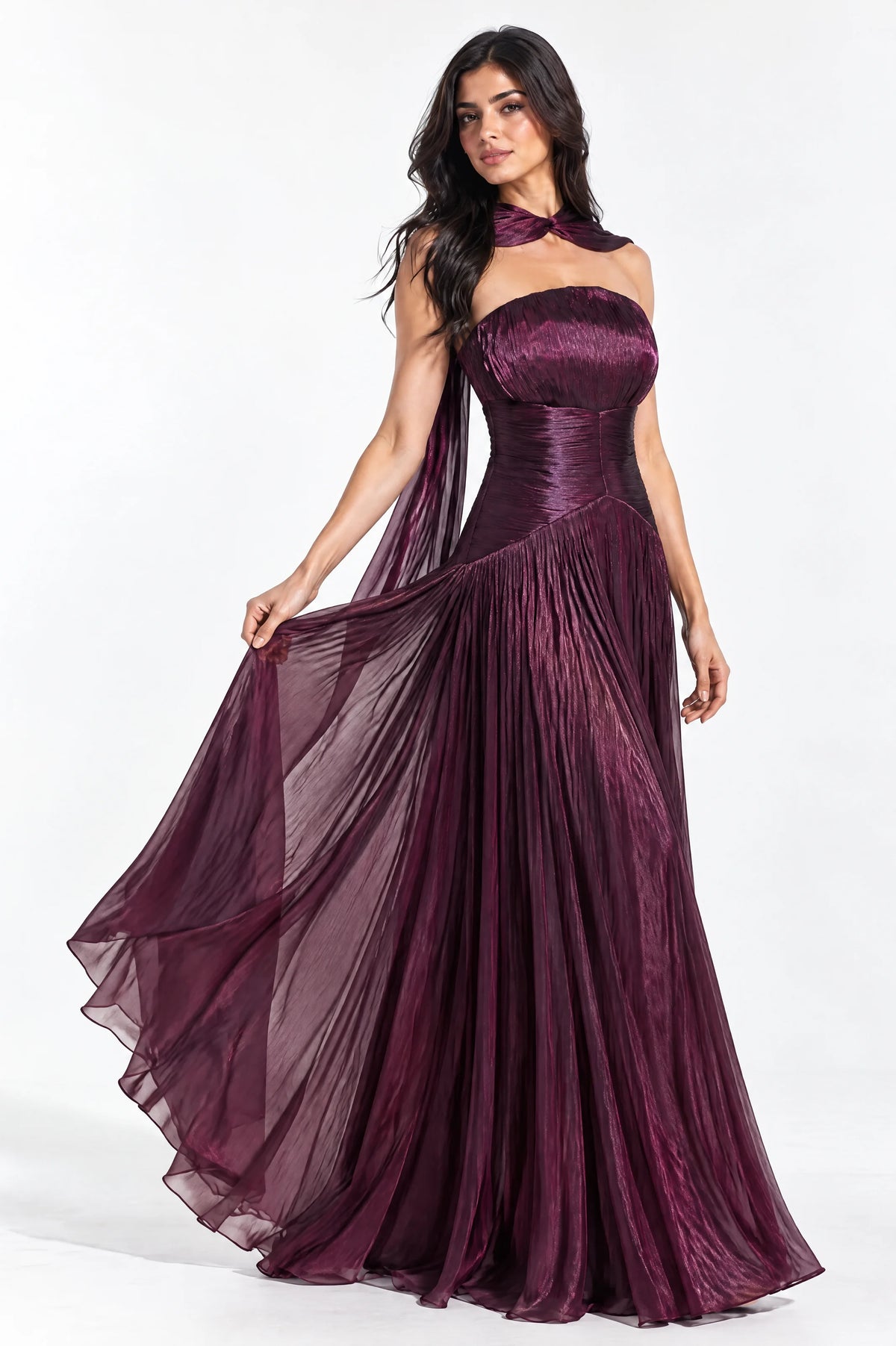 Cape Shawl Draped Organza Dress