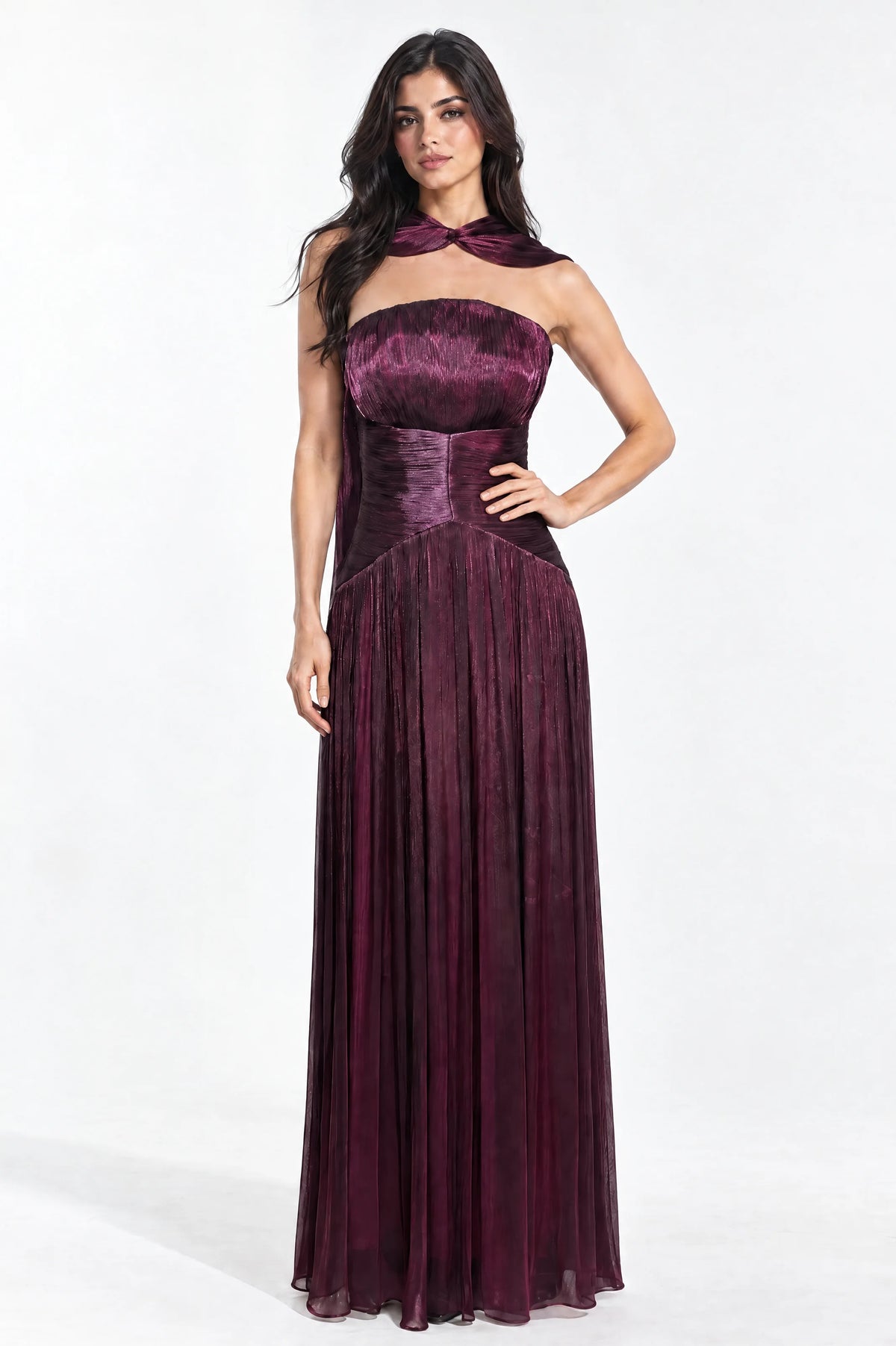 Cape Shawl Draped Organza Dress