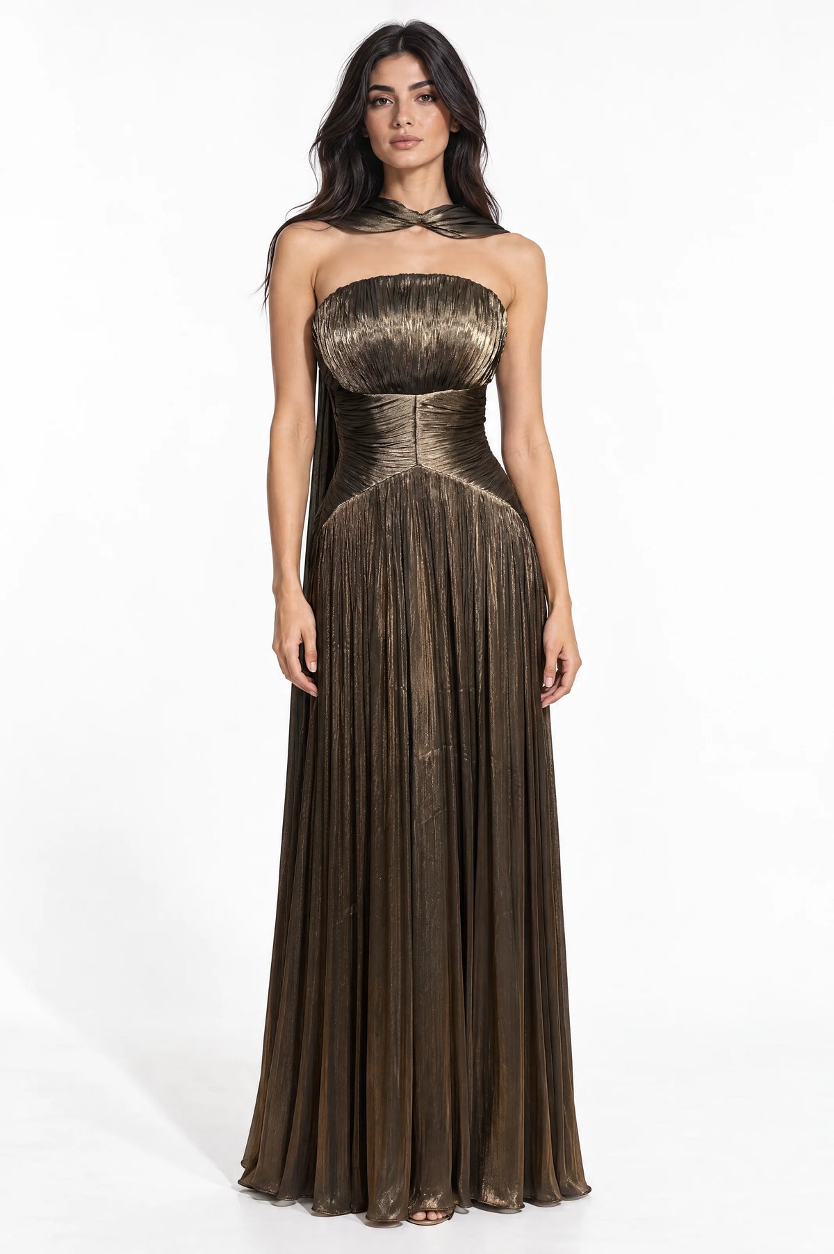 Cape Shawl Draped Organza Dress