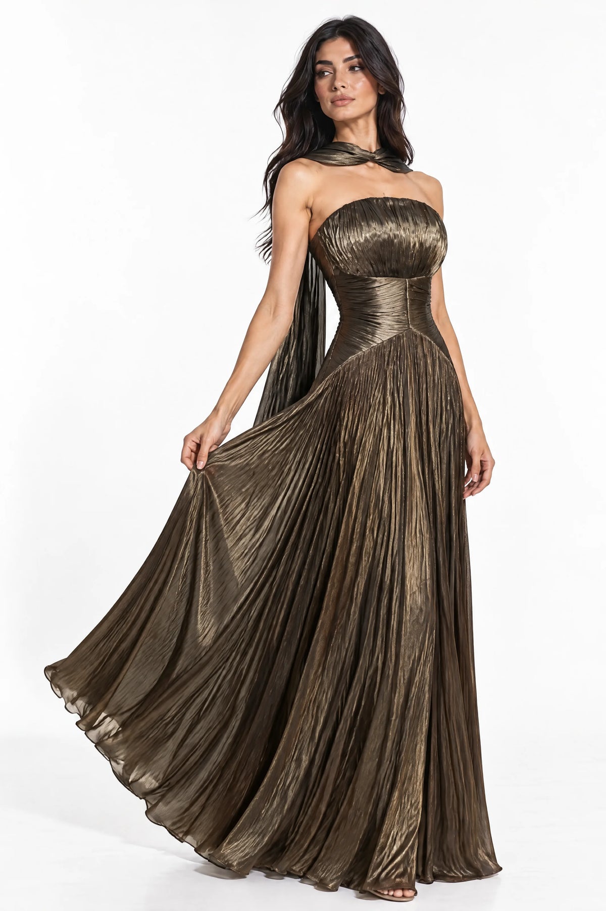 Cape Shawl Draped Organza Dress