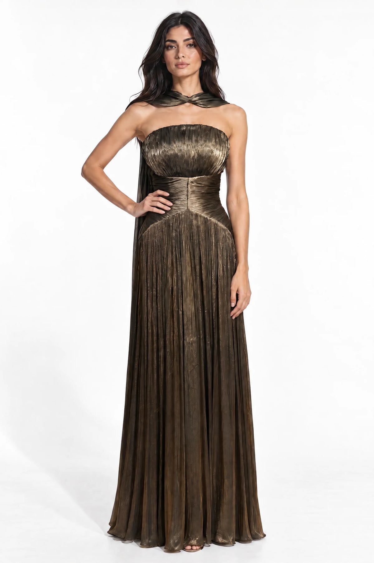 Cape Shawl Draped Organza Dress