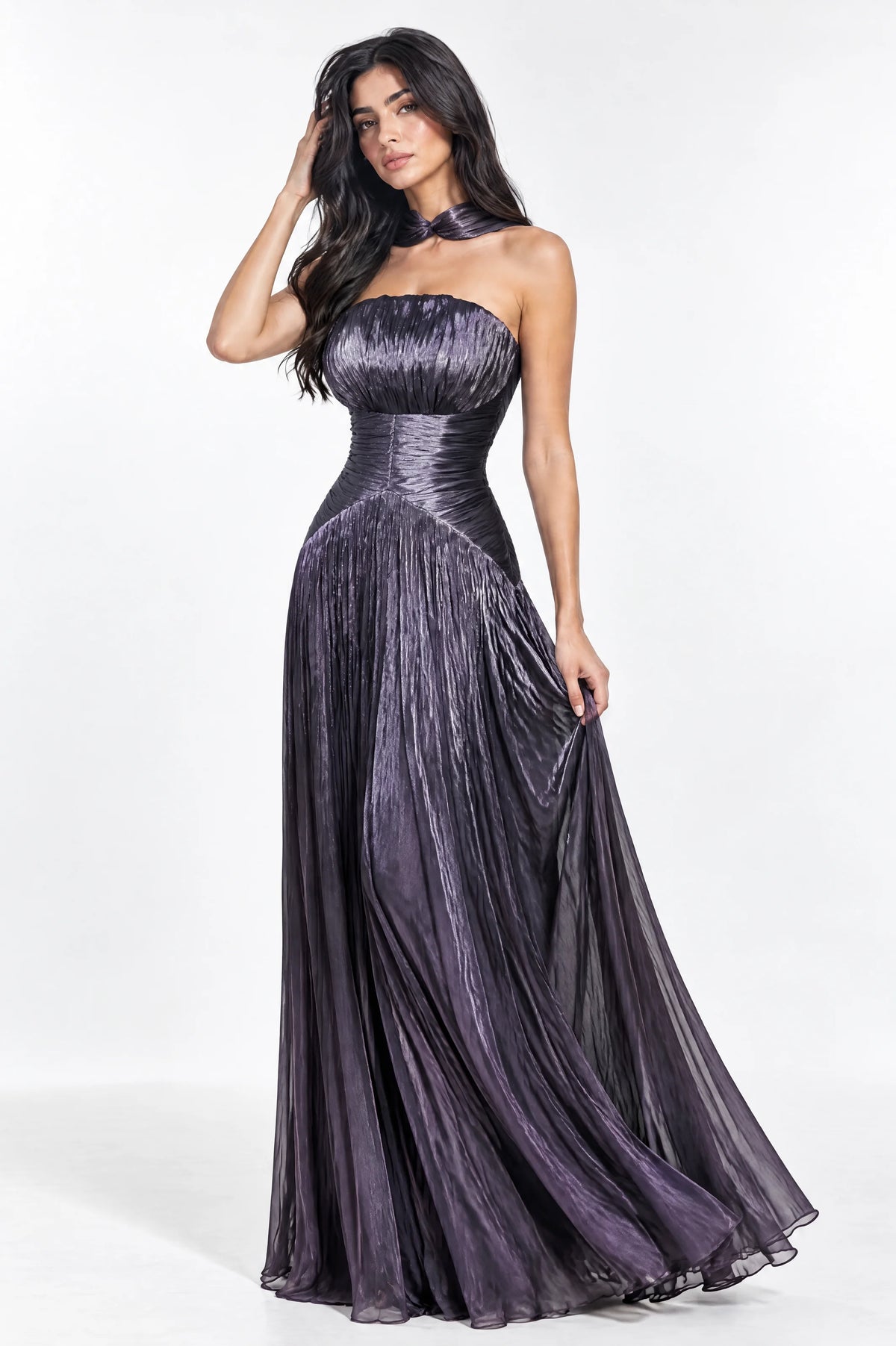 Cape Shawl Draped Organza Dress